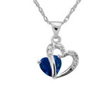 Lab-Created Blue & White Sapphire Two Hearts Pendant in Sterling Silver with Chain